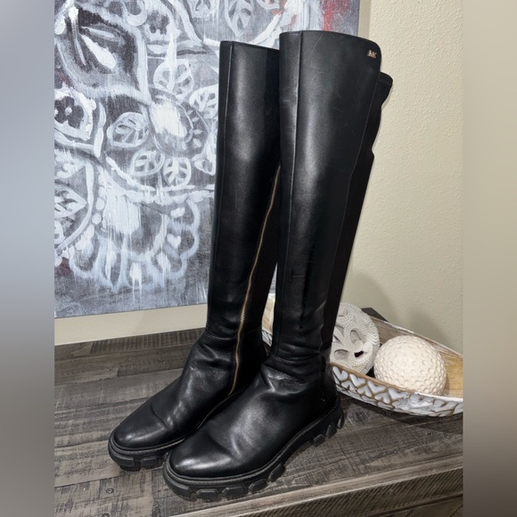 MICHAEL KORS BLACK LEATHER RIDLEY OVER THE KNEE BOOTS SZ 8 - Picture 2 of 15